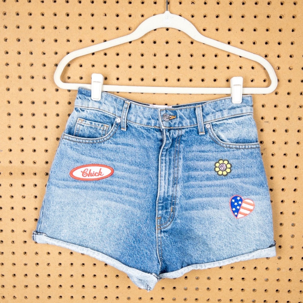 Revice Denim High Waisted Patch Shorts Blue Medium Wash Size‎ 29 Made in LA